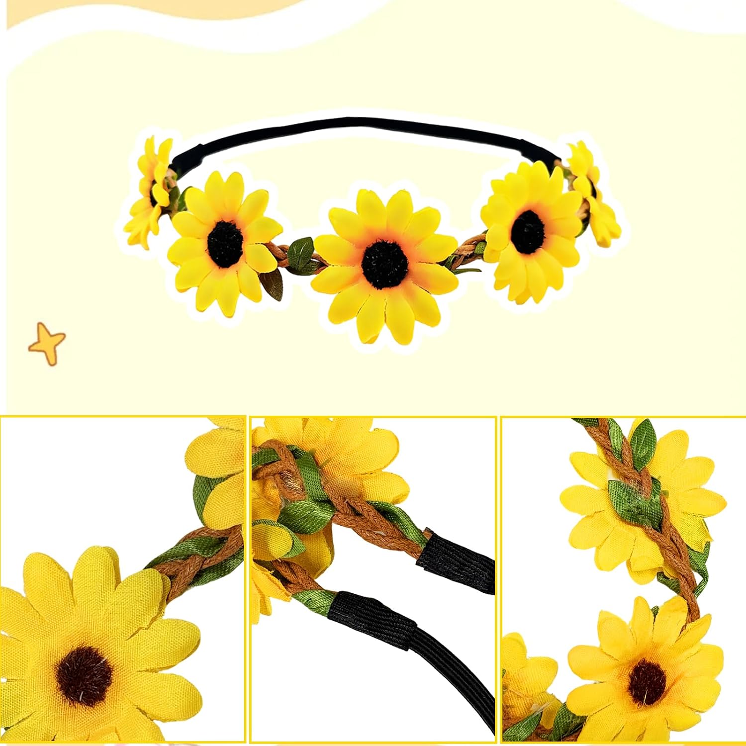 6 Pcs Hippie Accessories for Women, 60s 70s Accessories Women with 2 Peace Sign Necklace + 2 Daisy Flower Headbands + 2 Hippie Sunglasses, Hippie Costume for Carnival Vintage Party Multi