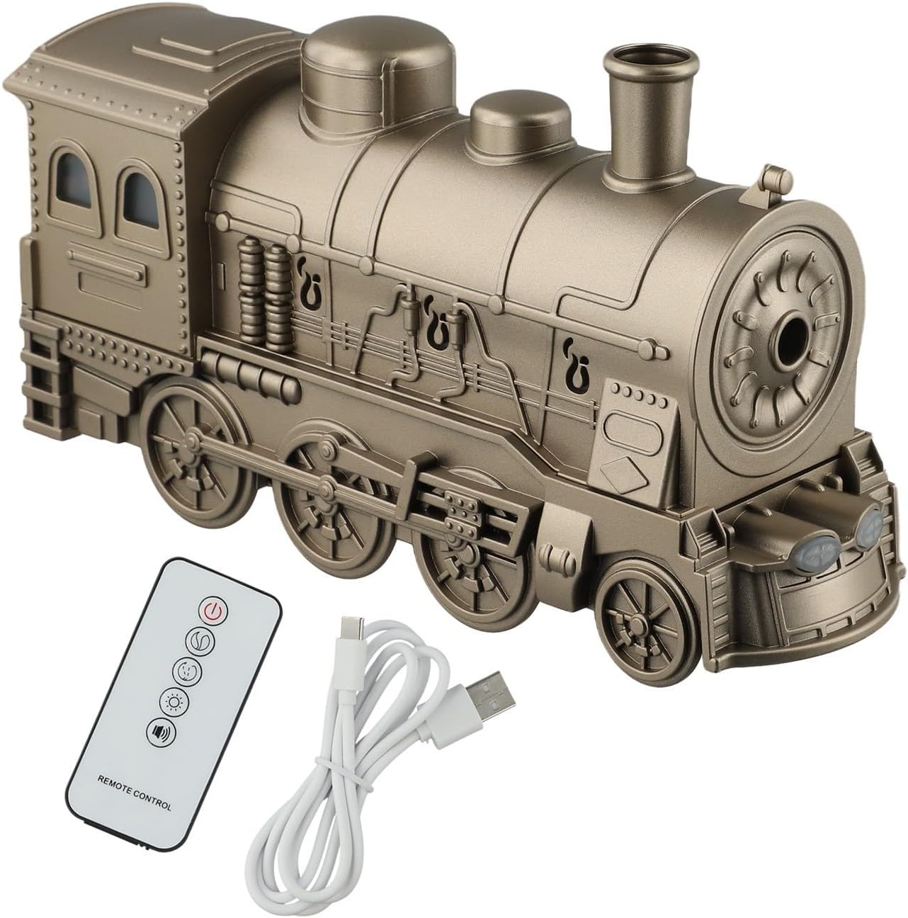 USB Steam Train Essential Oil Diffuser with Remote Control, 300ml Aromatherapy Humidifier Ultra-Quiet Operation for Bedroom Office, 7 Color Lights, Auto Shut-Off(Bronze)