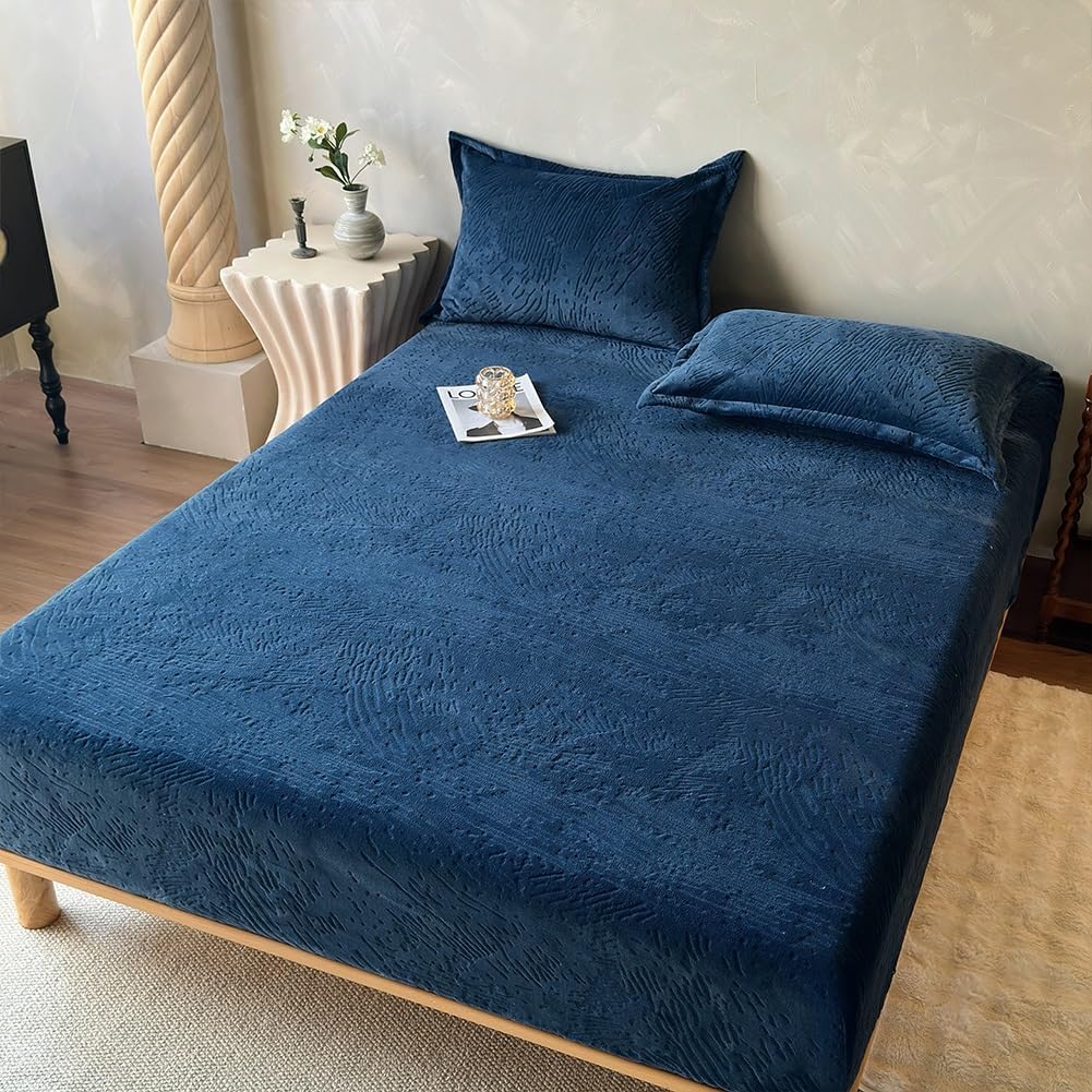 3点セット ベルベットフィットシーツ クイーン 高級ソフトプラッシュファー かわいい柄プリント ボトムシーツセット 強化ゴムコーナー