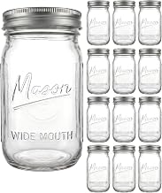 Paquete de 12 tarros Mason de 32 oz, tarros de vidrio de boca ancha con tapas herméticas para almacenamiento de alimentos, decapado, enlatado, fermentación, a prueba de fugas