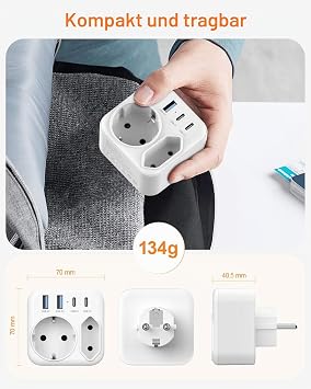 ANVODE 2 x Double Socket with 4 USB Sockets 2 Way