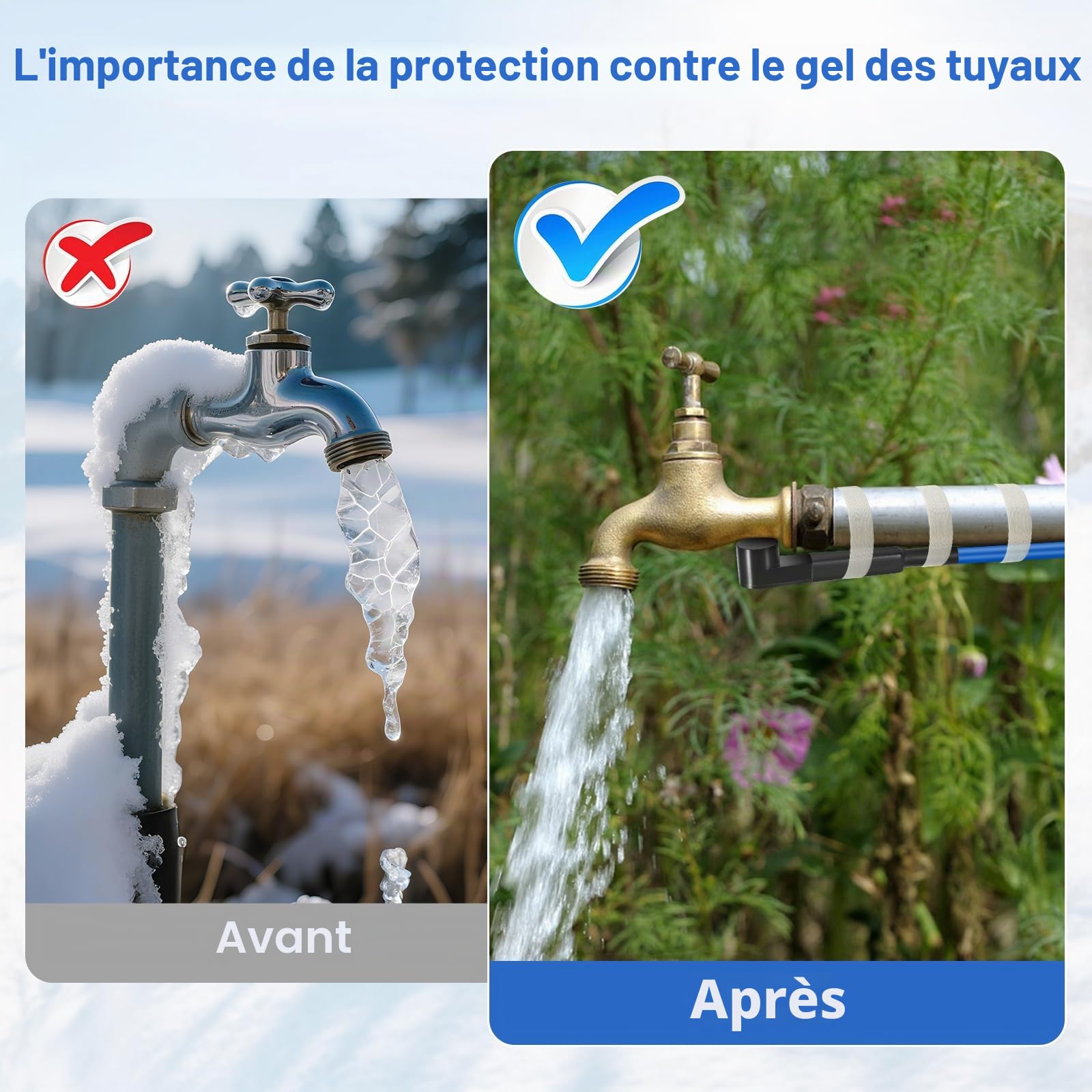 Câble Chauffants Antigel,Cable Chauffant Autorégulant 4M avec Thermostat pour Protéger les Conduites d'Eau,Tuyaux de Maison en Métal/Plastique,Distributeur d'eau pour Animaux,15W/M