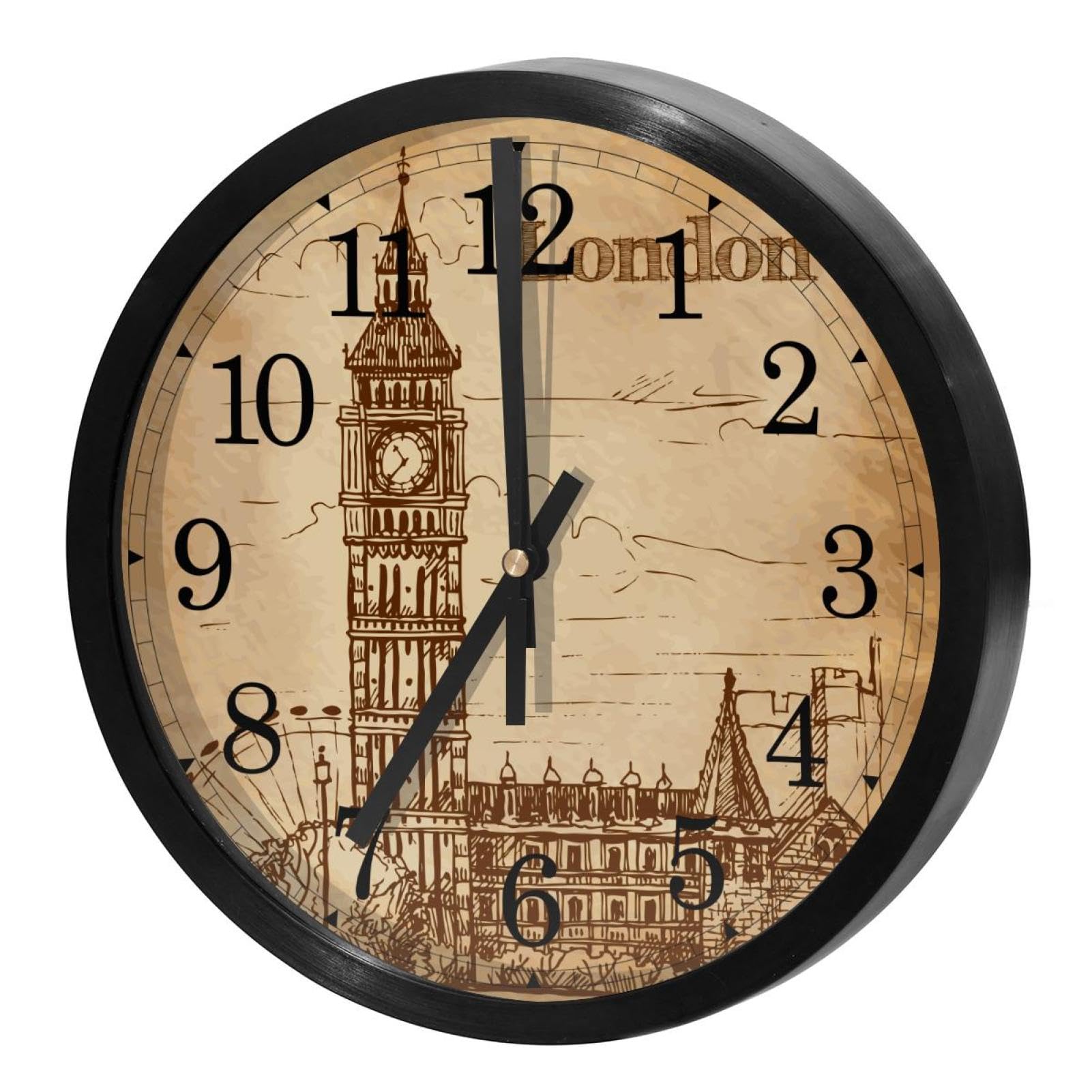 Horloge murale silencieuse à quartz ronde au style rétro Londres et Big Ben de 30 cm pour bureau