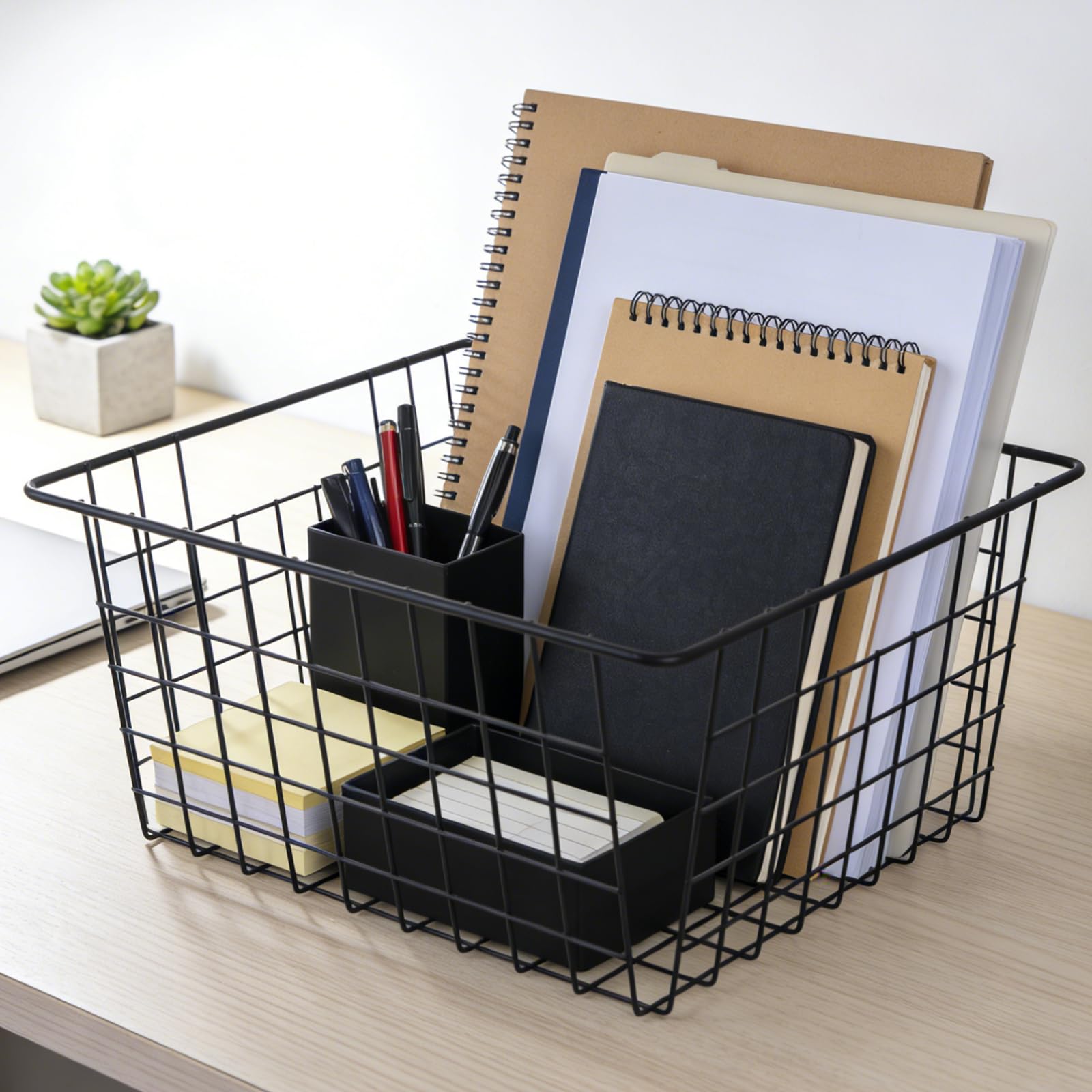 KEILEOHO Cesta de almacenamiento de alambre, cestas organizadoras de metal negro para cocina, despensa, oficina, 36 x 29 x 16 cm, paquete de 3