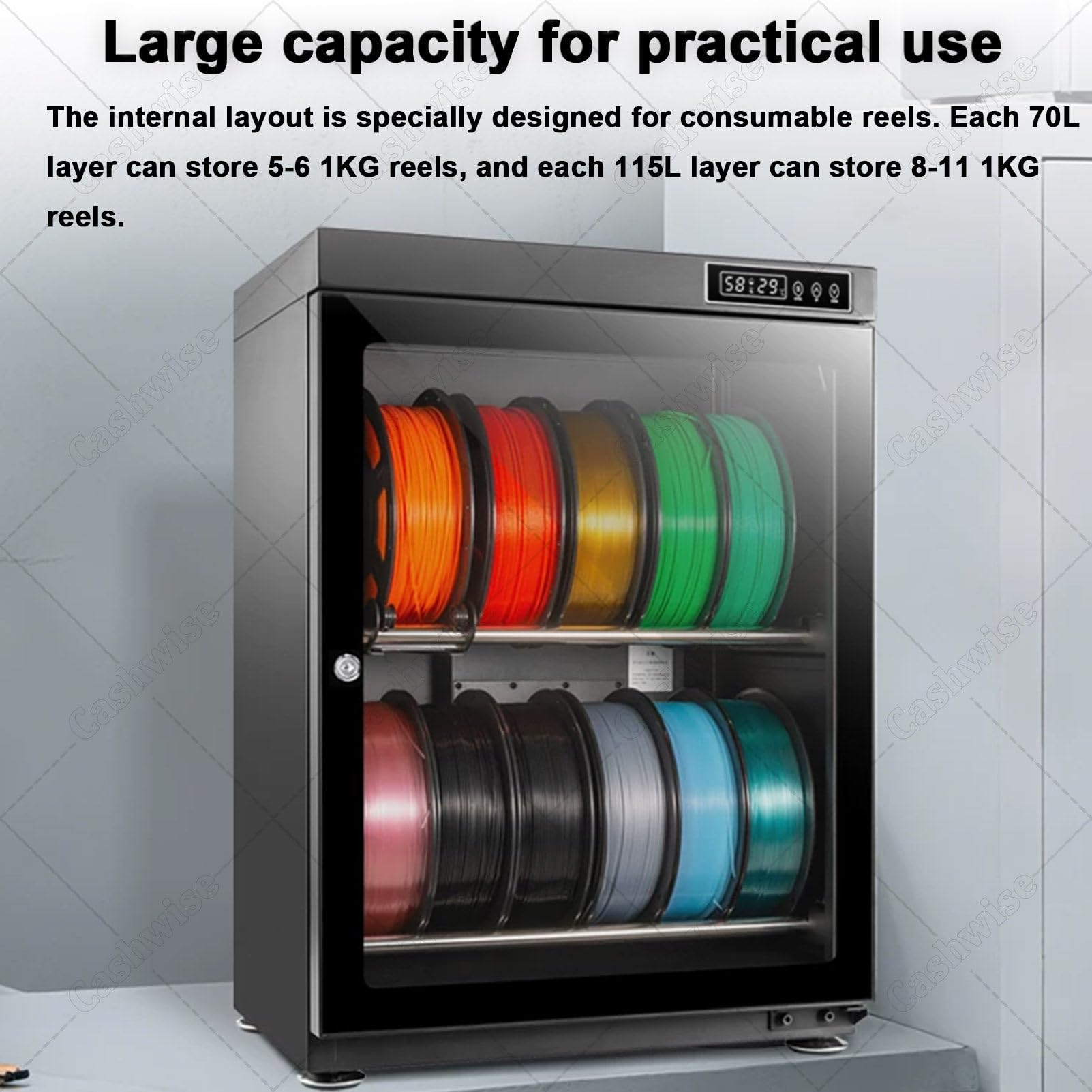 Caja de almacenamiento de filamento 3D antihumedad, gabinete seco sellado de metal, universal para suministros de impresión 3D PLA ABS, 3 niveles