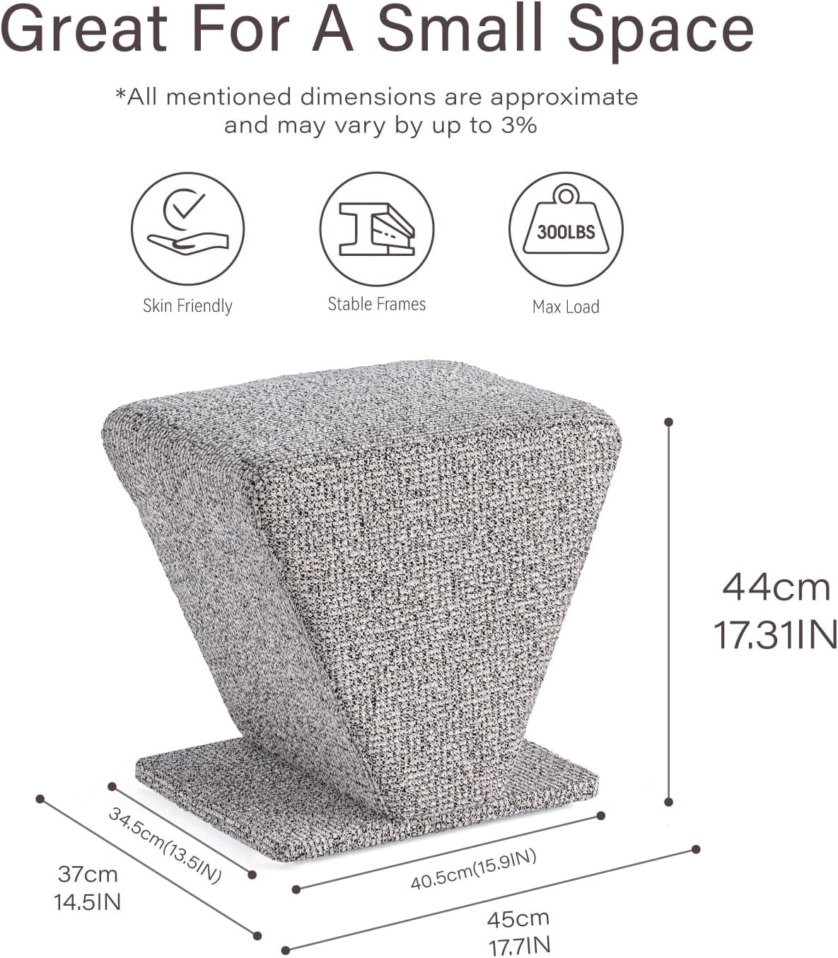 Get Set Style Chenille Ottoman Stool, Modern Hourglass Footrest Stool, Multifunctional Upholstered Vanity Chair for Small Spaces, Living Room Bedroom Accent Seat(Salt & Pepper Grey)