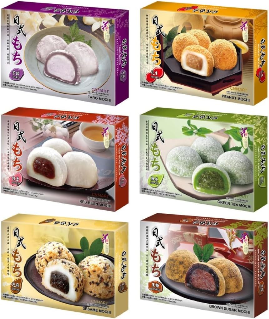 CNMART Assorted Japanese Style Mochi Gift Set, 6 Flavours, 210g (Pack of 6) - Traditional Soft Rice Cake