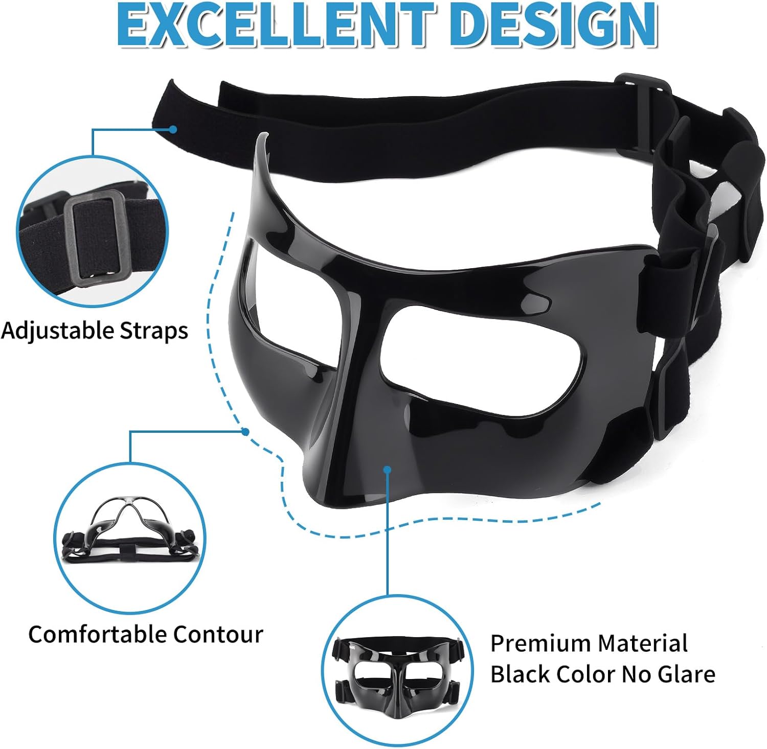 QK01 Nose Guard for Broken Nose, Face Shield Masks for Soccer, Basketball, and Other Sports Protect, Adjustable for Kids, Teenagers, and Adults, Suitable for Men and Women
