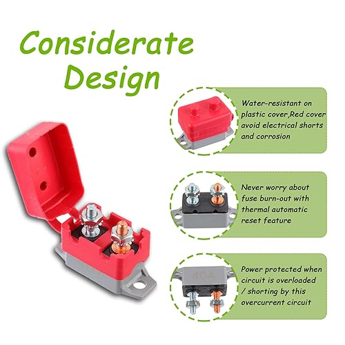 Miniatura 5 de Disyuntor de reinicio automático de 40 A 12 V-24 V con perno de tapa para cargadores de batería, camiones, motores de automóvil y más (2 unidades)