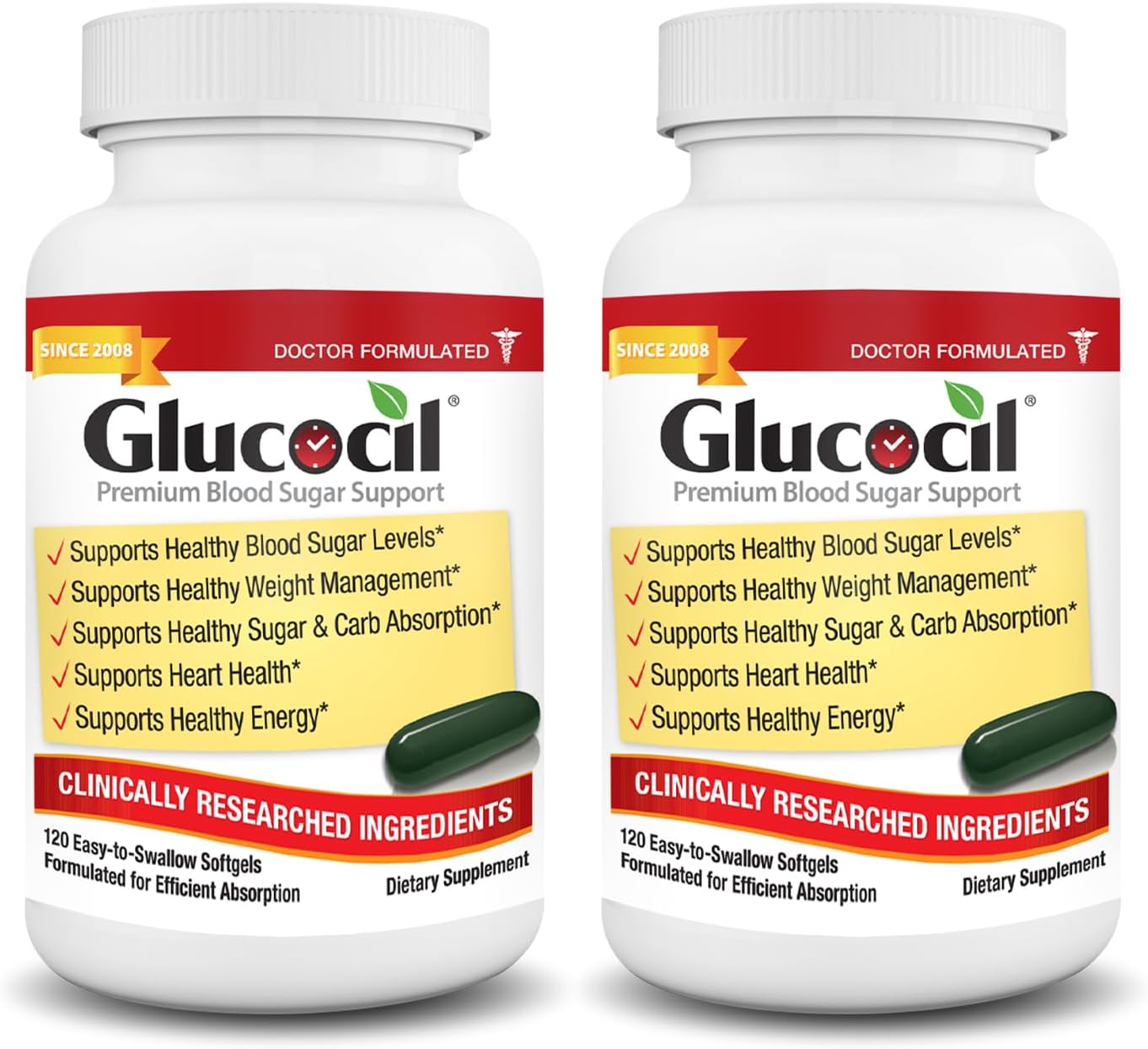 Glucocil – Softgels - Premium Blood Sugar Support - Over 2 Million Bottles Sold - Supports All 3 Blood Sugar Essentials - Since 2008, with Berberine, Proprietary Mulberry Leaf, and More, 2-Pack