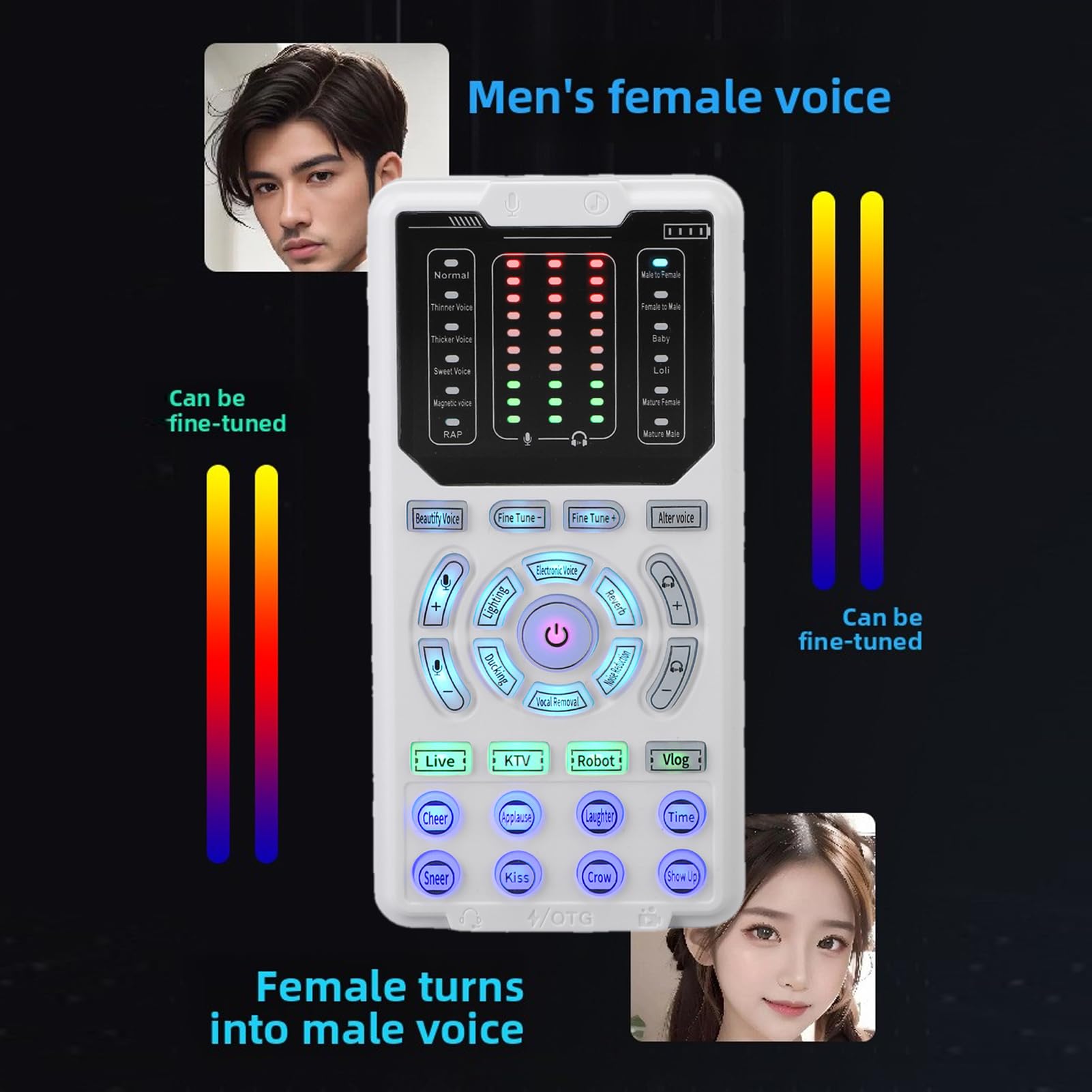 Garsent Voice Changer, Spiele Voice Changer, Audio -Mixer mit 16 Soundmodi, Sprachkupplung, 10 Levels Feinabstimmungs -Sound -Effekt -Konverter für Gaming Call Live -Streaming