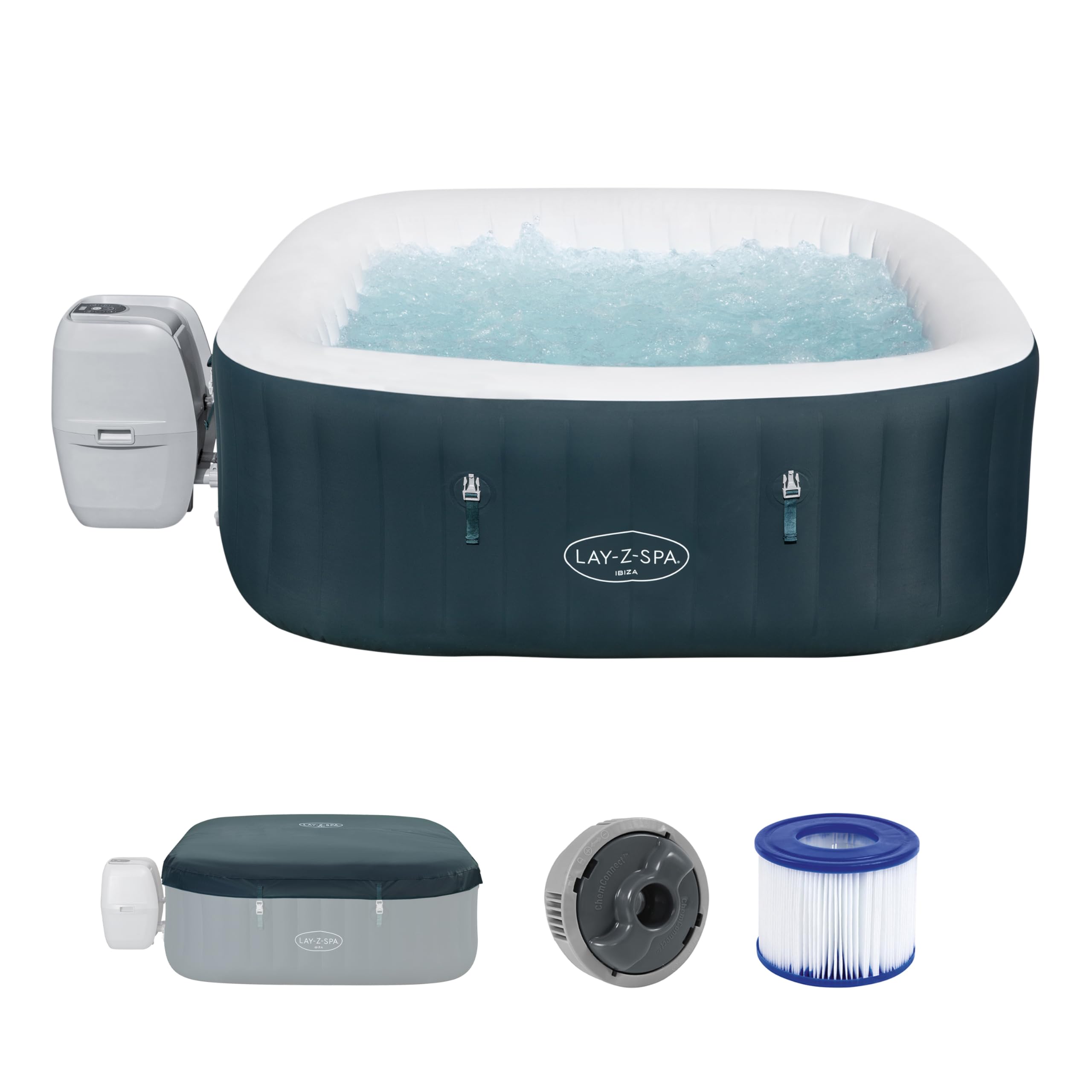 Bestway Lay-Z-Spa Ibiza AirJet Energiespar-Whirlpool, 4-Person, 180 x 180 x 66 cm, Dunkelgrün