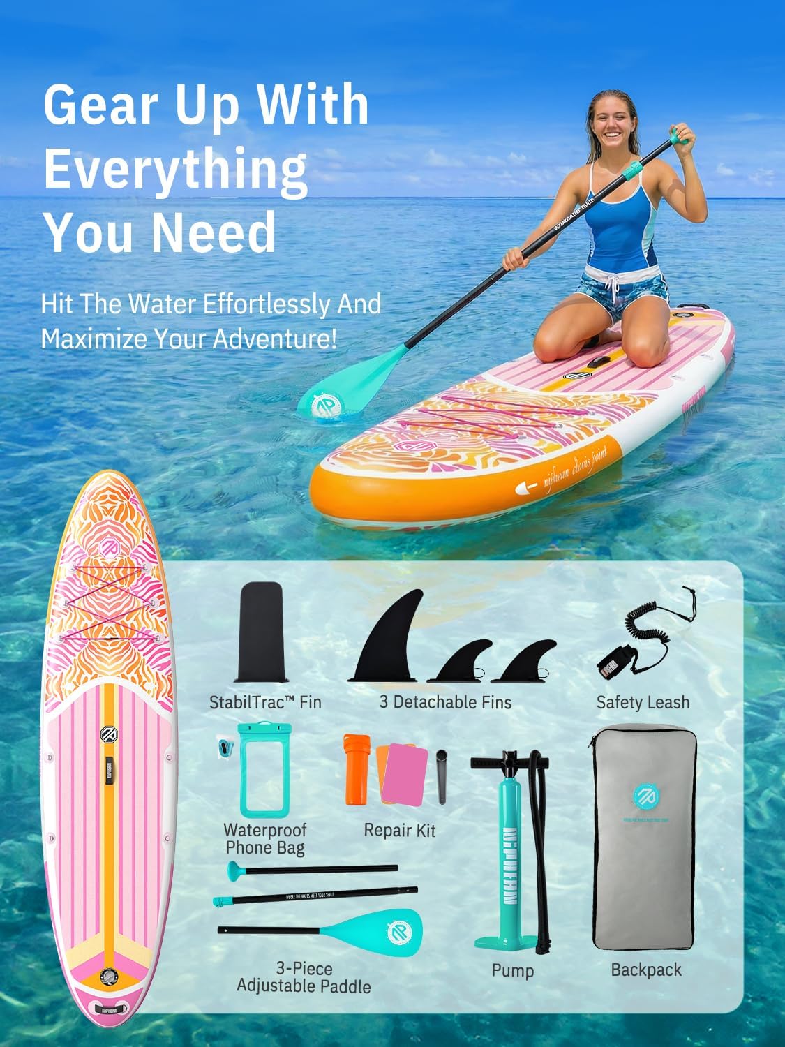 Niphean Inflatable Stand Up Paddle Board with SUP Accessories, Anti-Slip EVA Deck, 10’6’’ Inflatable Paddle Boards for Adults & Youth of All Skill Levels