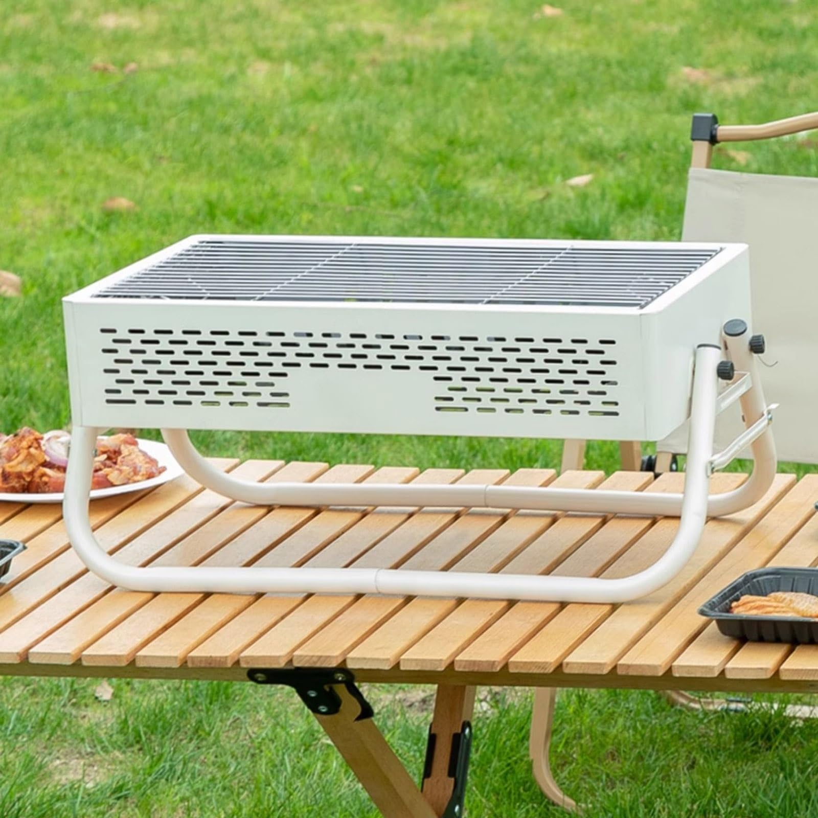 Przenośny grill węglowy ze stali nierdzewnej, bez instalacji, kompaktowy, składany grill do gotowania na zewnątrz i użytku w ogrodzie