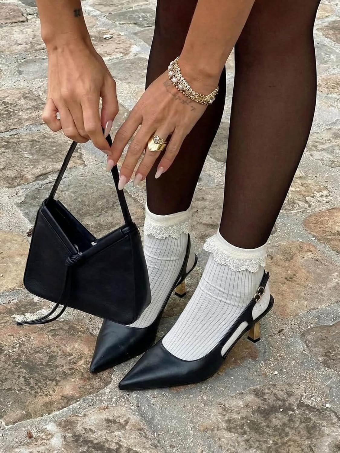 Coutgo Womens Low Kitten Heels Slingback Pumps Closed Pointed Toe Buckle Party Work Dress Shoes