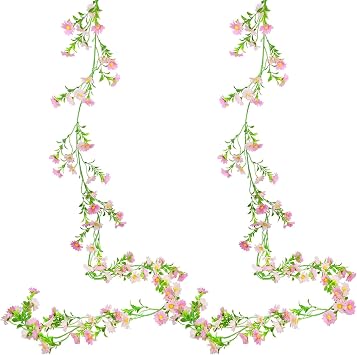 BANTI Artificial Flowers Artificial Flowers Like Real Decorative Flower Garland Daisy Silk Flowers Hanging Fake Plastic Flowers Fake Flowers Garland for Wedding Garden Wall Decor Pink 2 Pieces