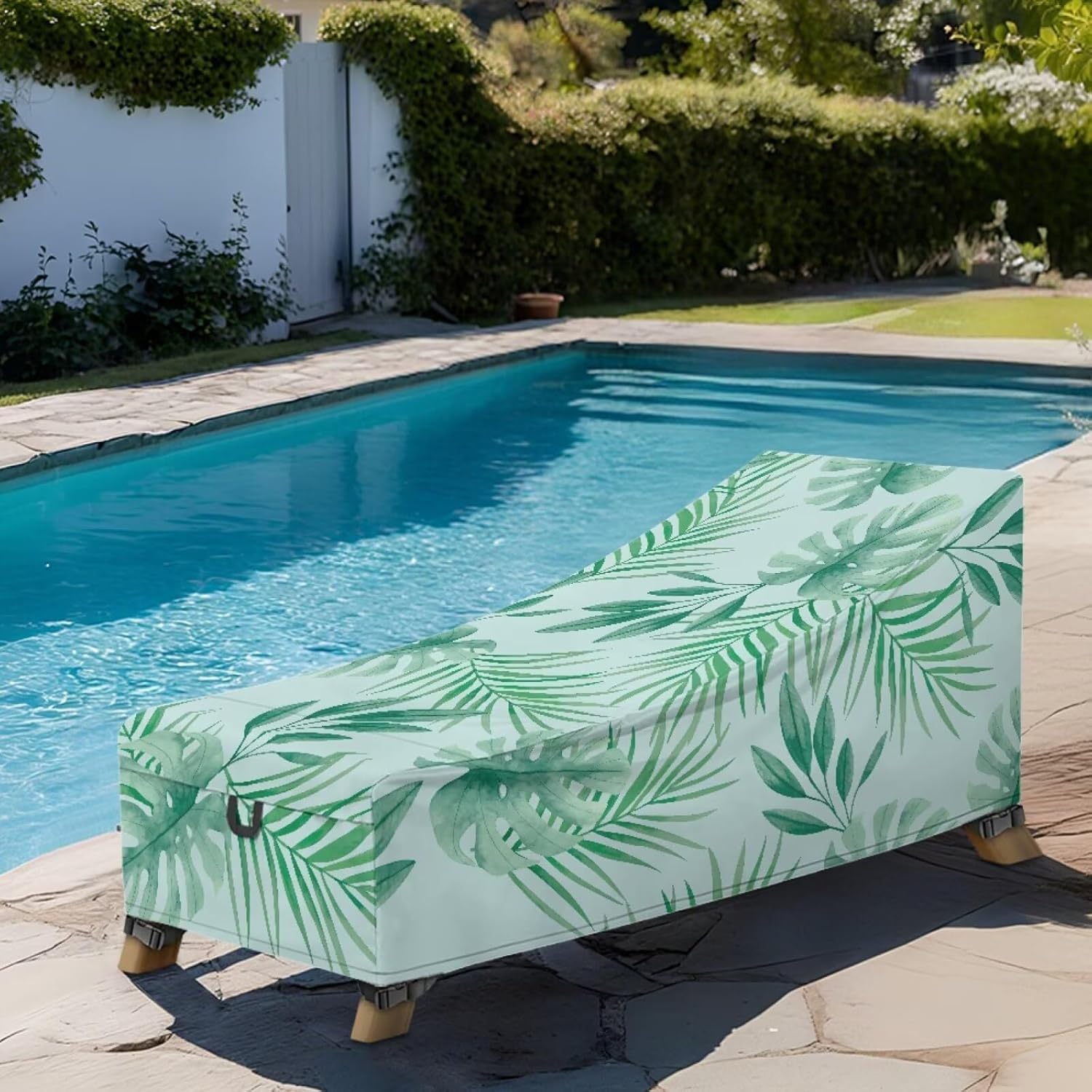 Tropical Leaves Green Pool Lounge Chaise Cover 1 Pack Weatherproof Outdoor Lounge Chaise Covers Hawaiian Patio Furniture Cover