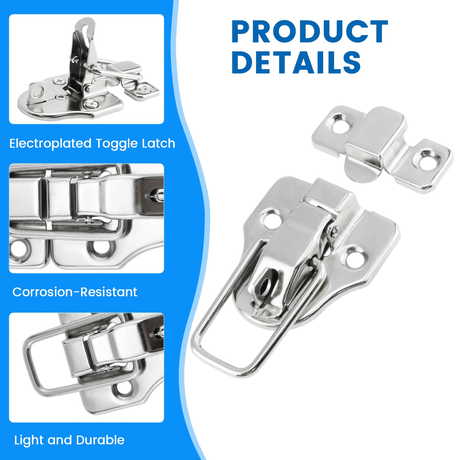 SDTC Tech Retro Silver Box Toggle Latches - 2-Pack, Duckbill Hasp With Padlock Hole, Antique Style