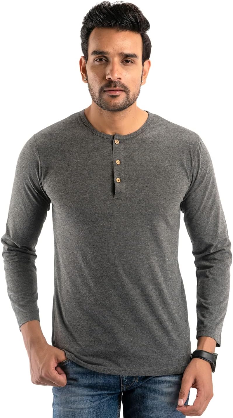 feranoidMens Cotton Solid Henley T-Shirt