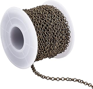 CHGCRAFT About 32.8 Feet/11Yards Iron Rolo Chains Unwelded Findings with Spool no Lead and no Nickel Chains Antique Bronze Color Chains for DIY Bracelet Jewelry Making
