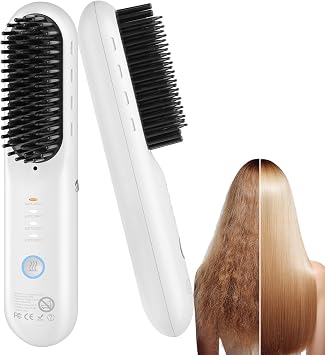 Cordless Hair Straightener Brush Go Brush Pro for Short Hair with 4 Temp Levels, Anti-Scald Design, Portable Straightening Comb for Smooth, Frizz-Free Styling at Home or Travel White