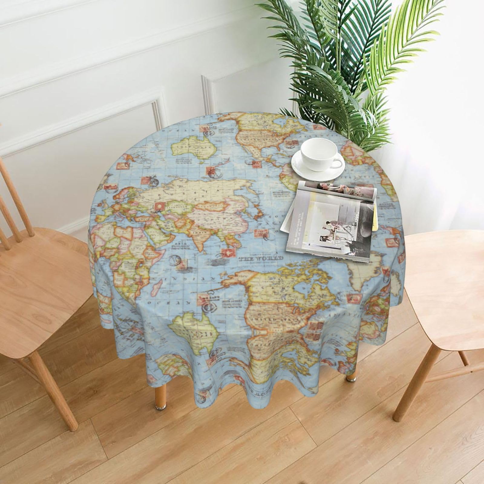 ZHAOUR World Map Print Round Washable Tablecloth – Table Cover