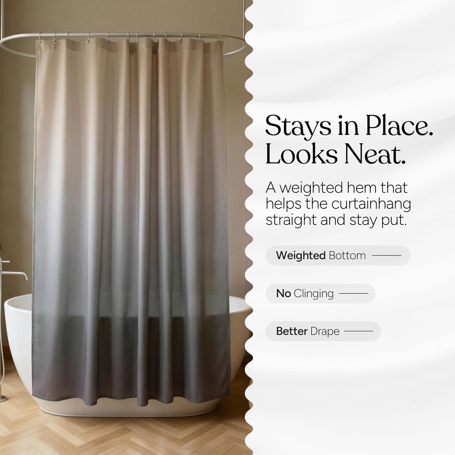 Ombre Fabric Shower Curtain | Country Boho Farmhouse Bathroom Decor | Hotel-Quality Essentials | Machine Washable | 230 GSM Heavyweight | Weighted Hem