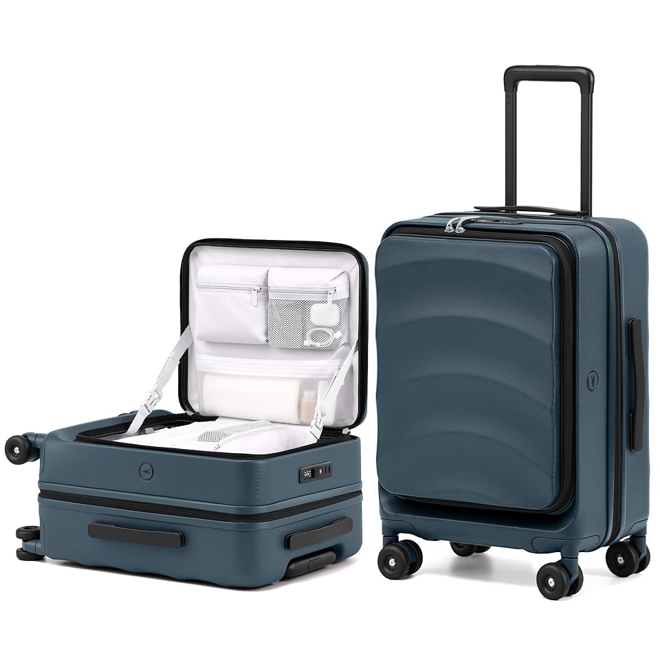 Long Vacation Top Opening Expandable Carry On Luggage, PC Hard Shell Suitcase with Wheels