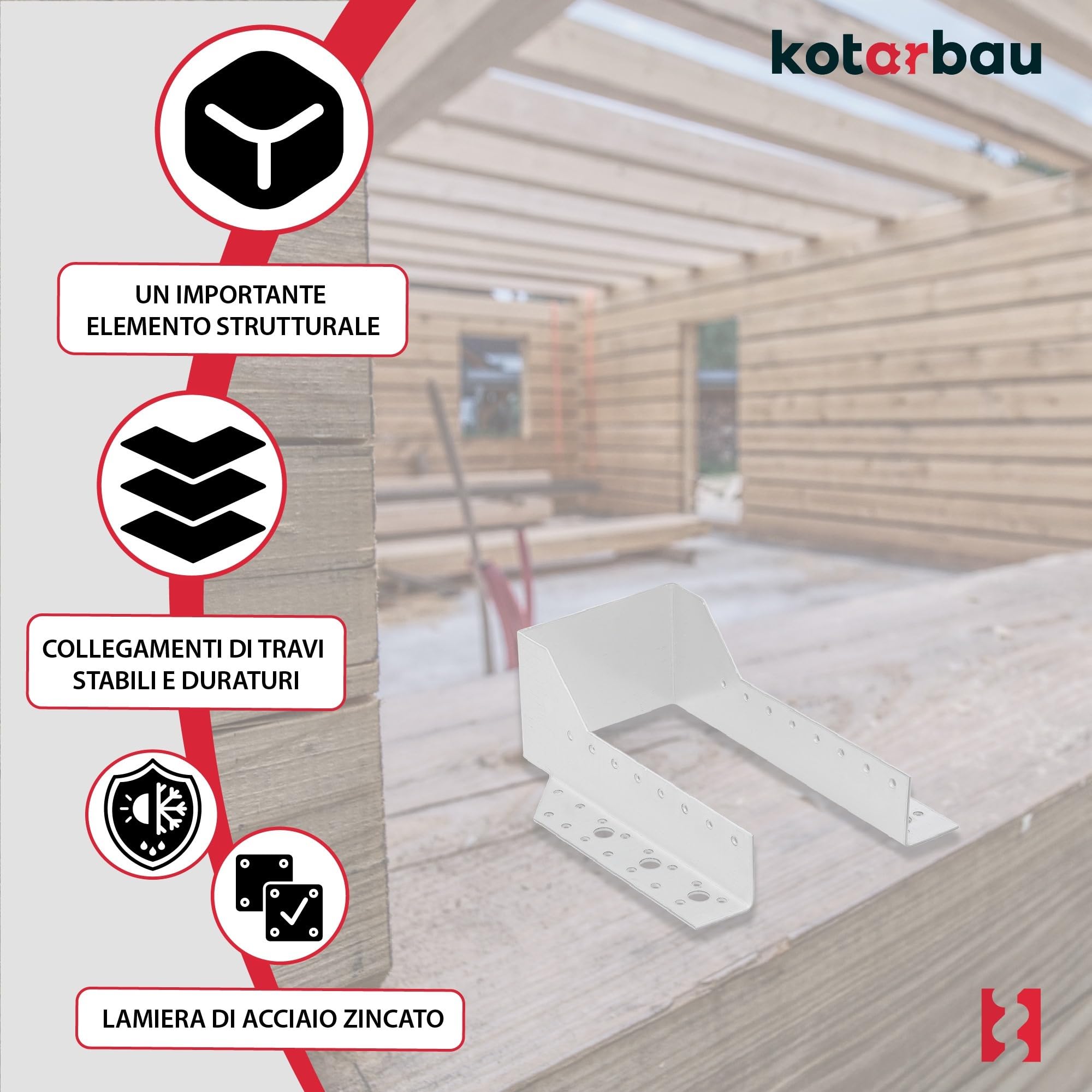 KOTARBAU® - Staffa per travi tipo A, 100 mm, giunti per travi in legno, per costruzione edile esterna, confezione da 10 pezzi
