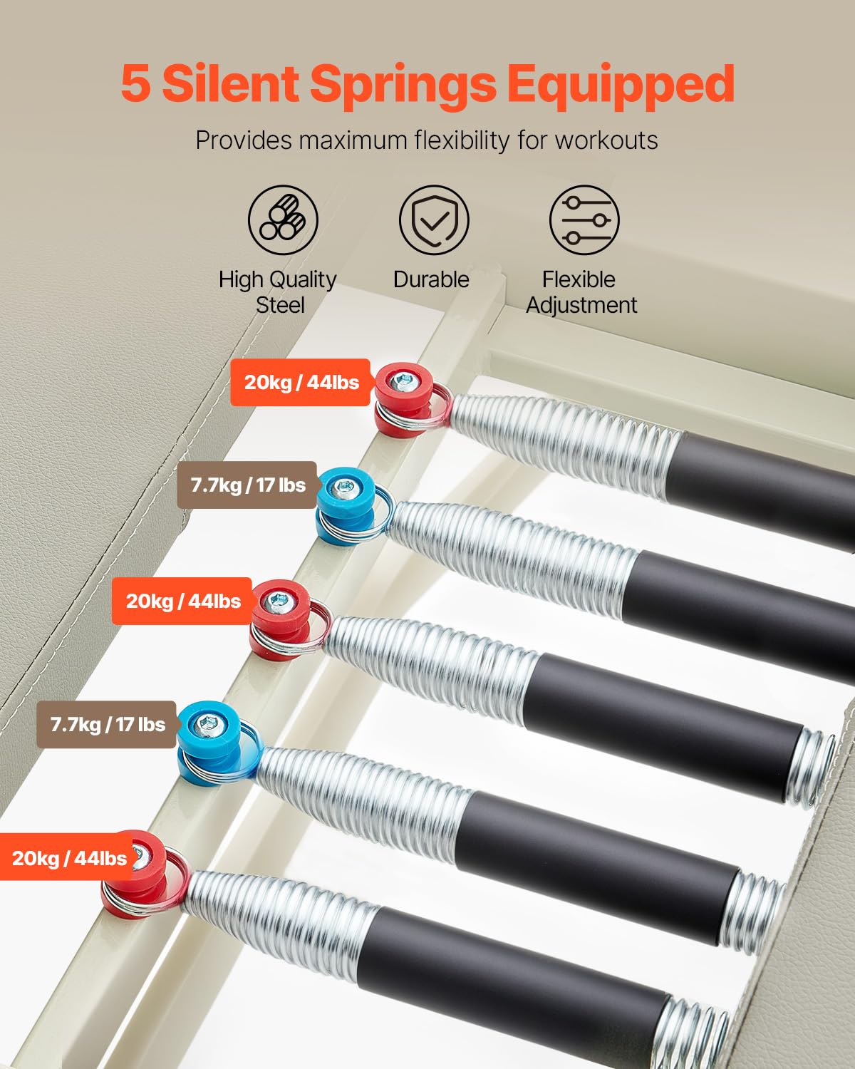 VEVOR Foldable Pilates Reformer, Pilates Workout Machine for Home Gym Studio Use, Pilates Bed with Dual Resistance- Spring & Cord, Reformer Set for Advanced Users and Beginners, Up to 400 LBS