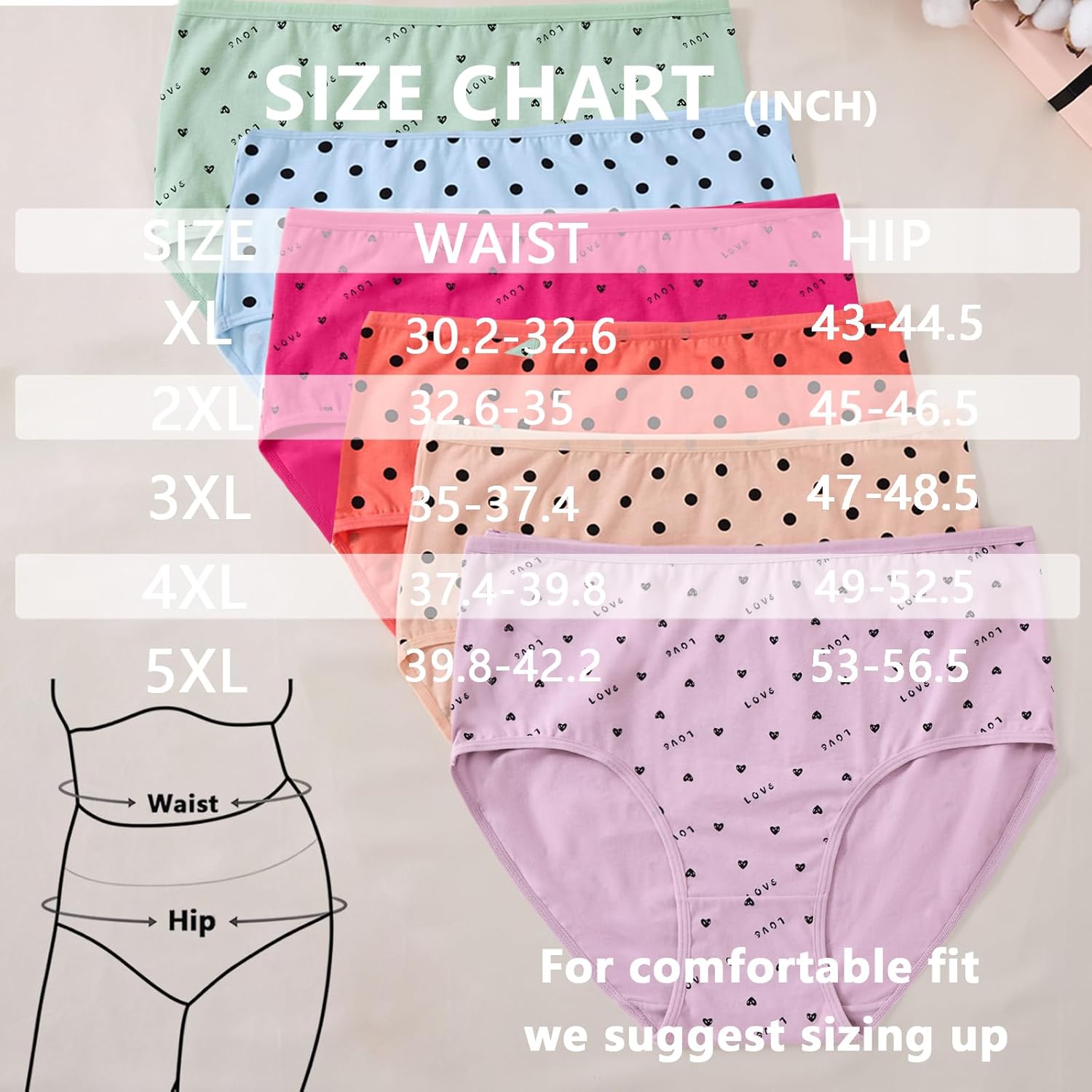 Womens Underwear Cotton Panties Plus Size XL-5XL Mid High Waisted Full Coverage Ladies Briefs 6 Pack - Image 4