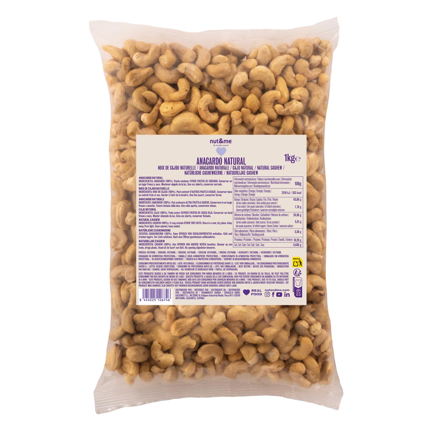 Anacardi naturali 1 kg nut&me | Keto | Non salati e naturali | Anacardi crudi | Anacardi al naturale | vegetariano | Senza lattosio | Senza glutine | Vegano | Fonte di proteine | Fonte di fibre |
