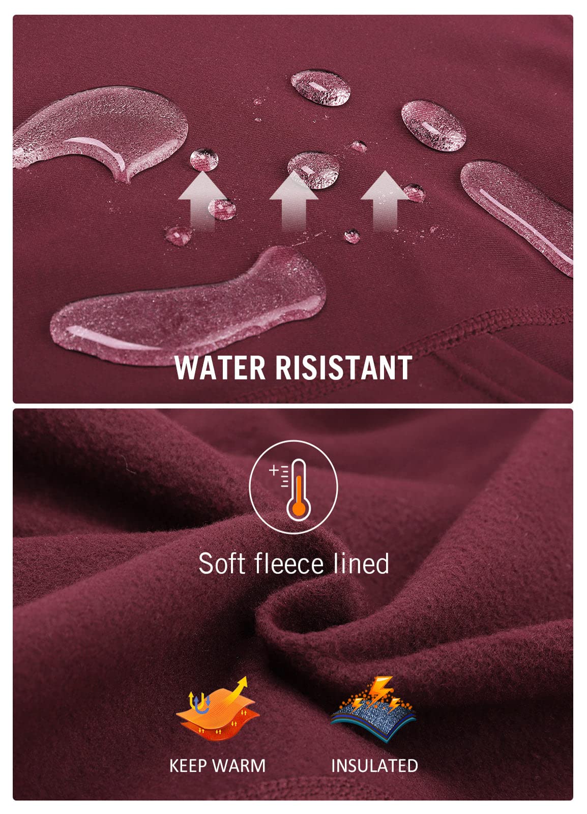 baleaf Legging doublé en polaire pour femme - Résistant à l'eau - Collants de course à pied - Pantalon de randonnée par temps froid - Poches zippées