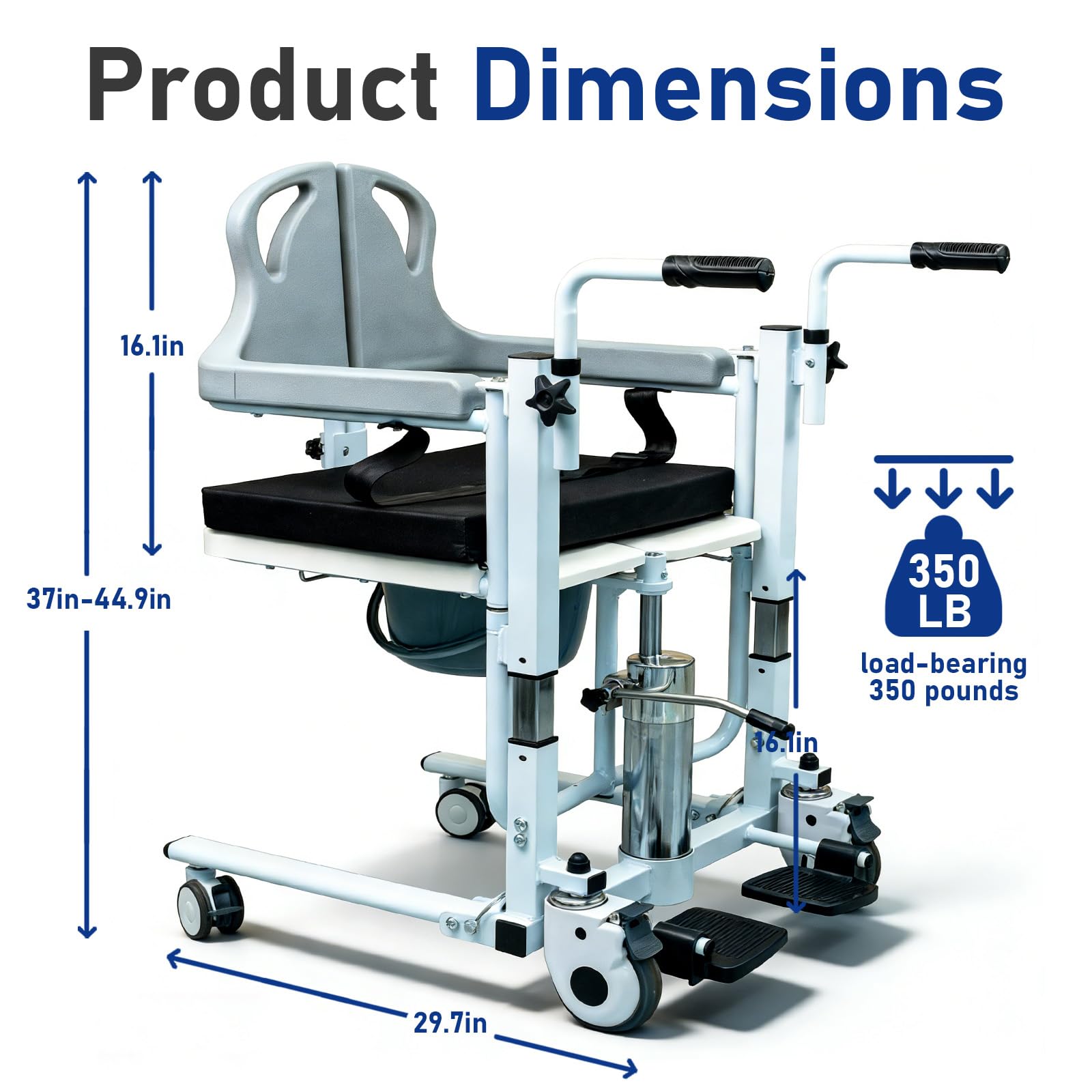 Condition photo showing New/Like New for hydraulic patient transfer lift chair, height adjustable patient lifting and transfer chair 4 in 1 shower chair, heavy duty steel frame, 350 lbs capacity for for elderly, bed to toilet (grey)