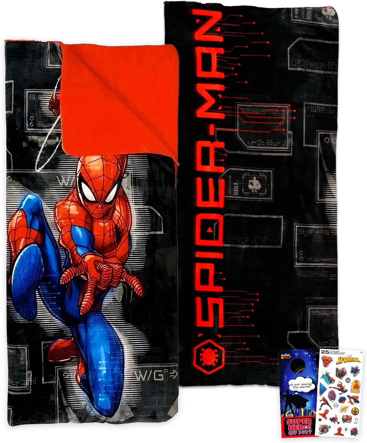 Spider-Man Slumber Bag Set for Boys – 54×56″ Sleeping Bag & Stickers