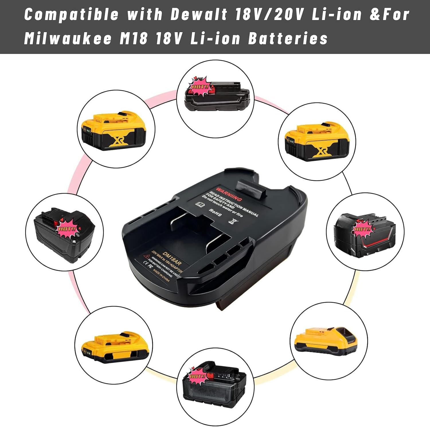 Battery Adapter for Ridgid AEG 18V Tools, Convert for DeWALT 20V & for Milwaukee M18 18V Battery to for Ridgid 18V Cordless Power Tools Converter