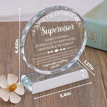 Supervisor Appreciation Gifts Exquisite Crystal Plaque with Gift Box Packaging, Christmas Thank You Retirement/Birthday Gifts for Supervisors/Leader Office Decor Plaque