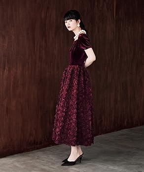 Amazon.co.jp: [etoll] ベロアロゼットフレアドレス ワンピース 半袖