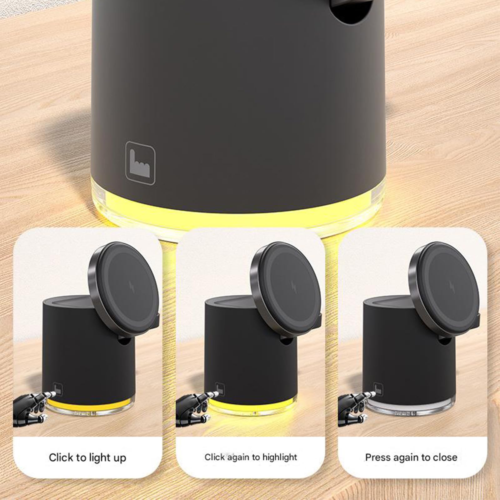 QI2 Stazione ricarica rapida magnetica intelligente 3, Black | Rilevamento automatico della ricarica rapida con lampada ambientale e illuminazione a LED per organizer da