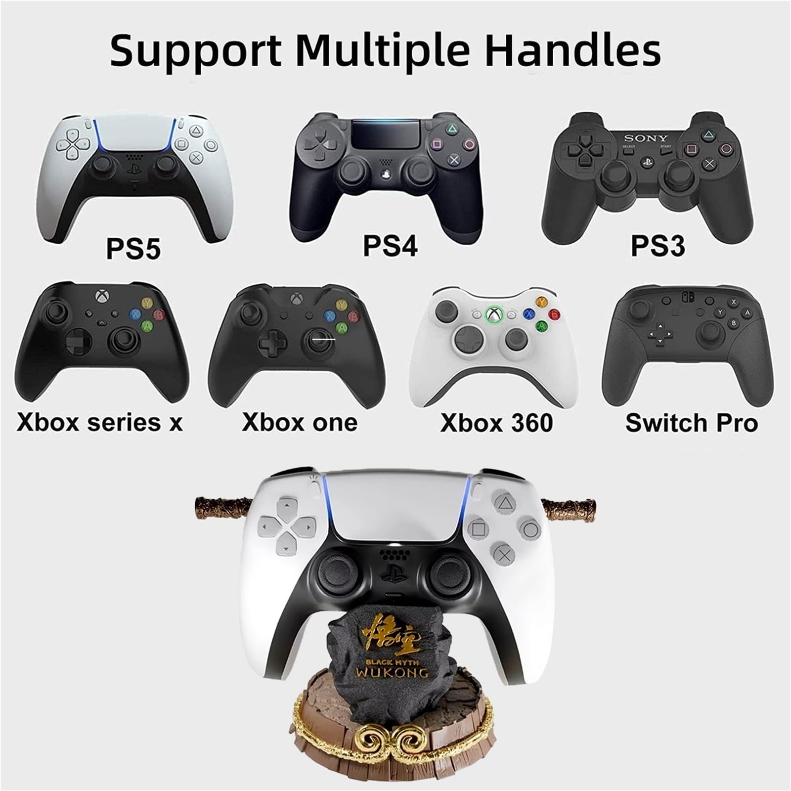 Black Myth Wukong Supporto per Controller di Gioco con Maledizione di Serraggio del Cerchio Dorato E Bastone di Ruyi di Bronzecloud, Supporto per Telefono per PS5/XSX/XB0X/NS/Switch PRO(A)
