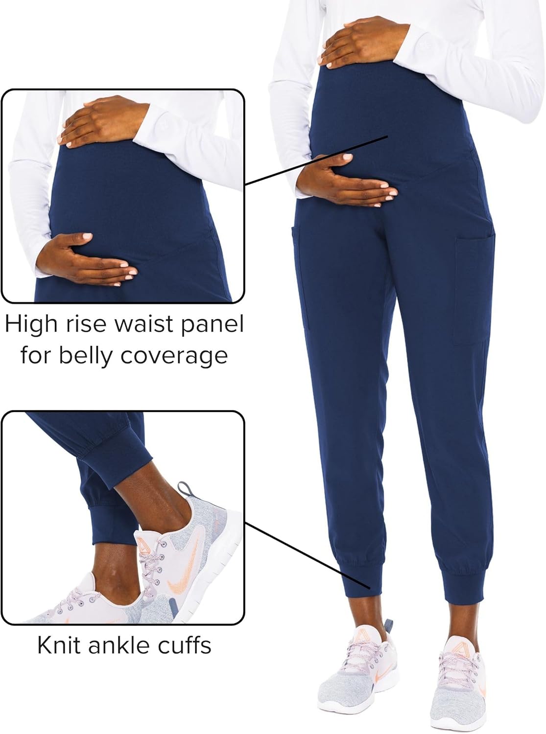 Med Couture Maternity Jogger Scrub Pants for Women, High Rise Waist, 4 Pockets with Soft Knit Waistband - MC029 - Image 5