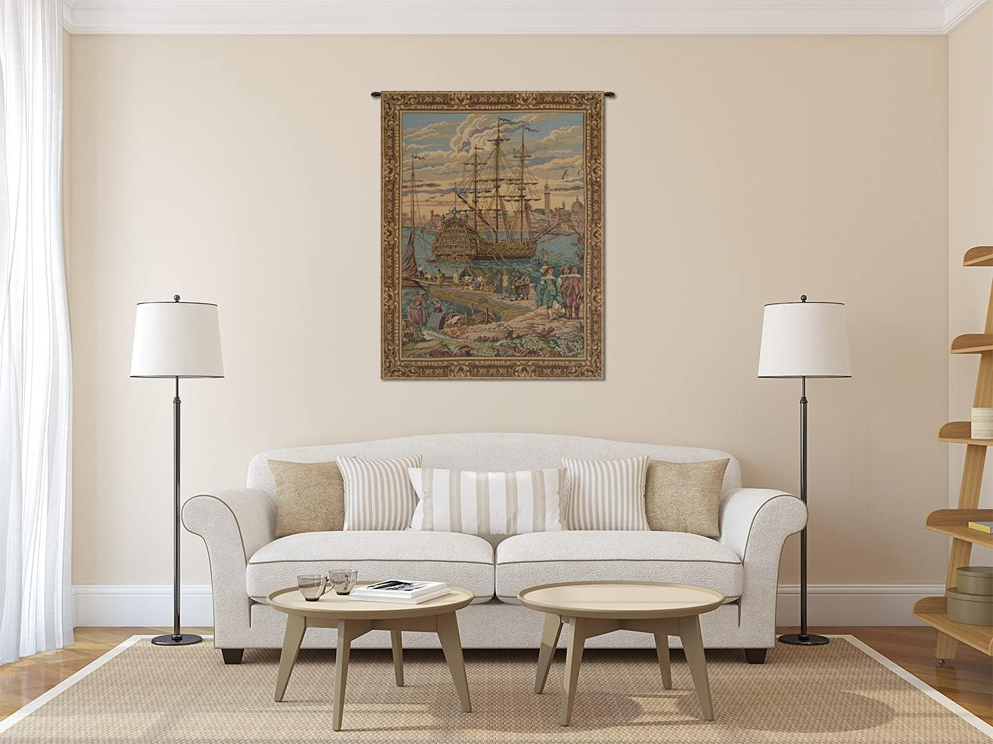 Charlotte Home Furnishings Italian Tapestry Wall Hanging 26 x 21 in, The Galleon Guardi Aesthetic Woven Tapestry for Living Room and Bedroom, Wall Art for Home Decor, European Cotton Jacquard Woven