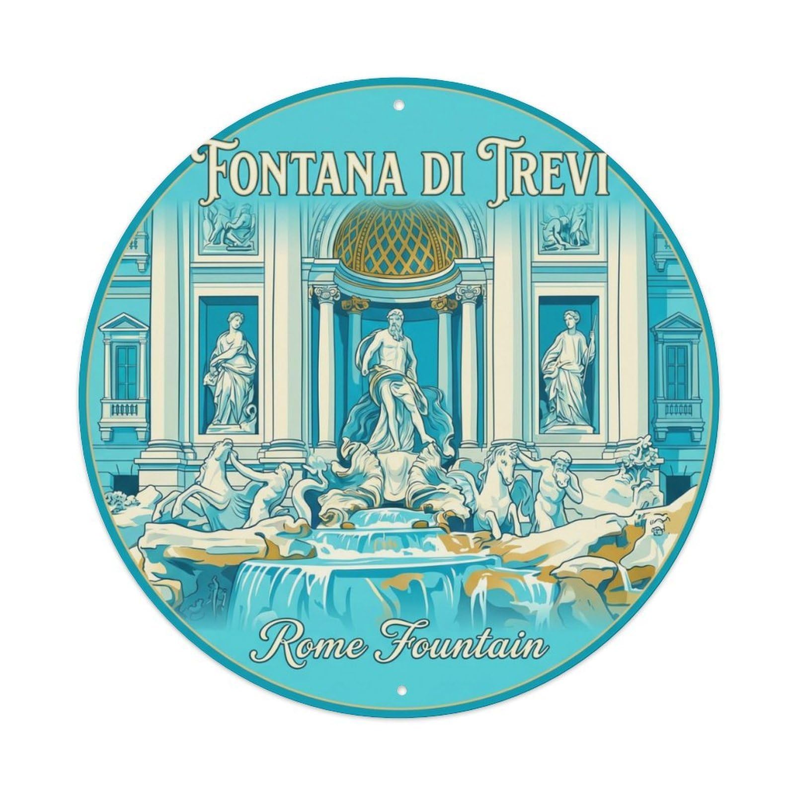 Fqnyr Style Vintage Travel Trevi Fountain Italy Metal Tin Sign