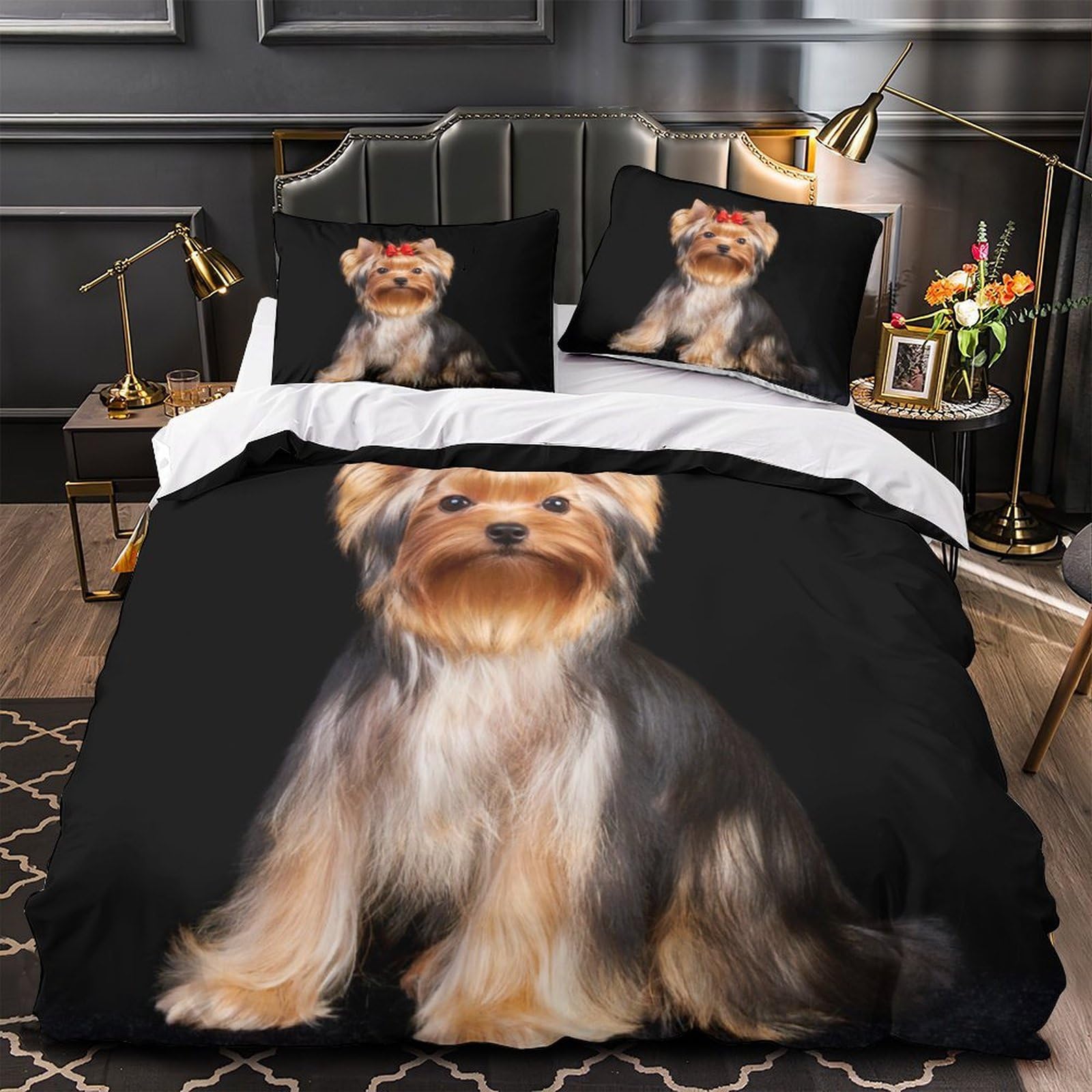 Linge de lit chiot 3D 260x220 anti-plis pour lit adulte king size facile à laver et entretenir