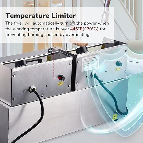 Miniatura 7 de Ampersand Shops - Freidora eléctrica comercial de 20 litros con cabezales eléctricos duales para papas fritas, maíz, perros, pollo frito, calidad de
