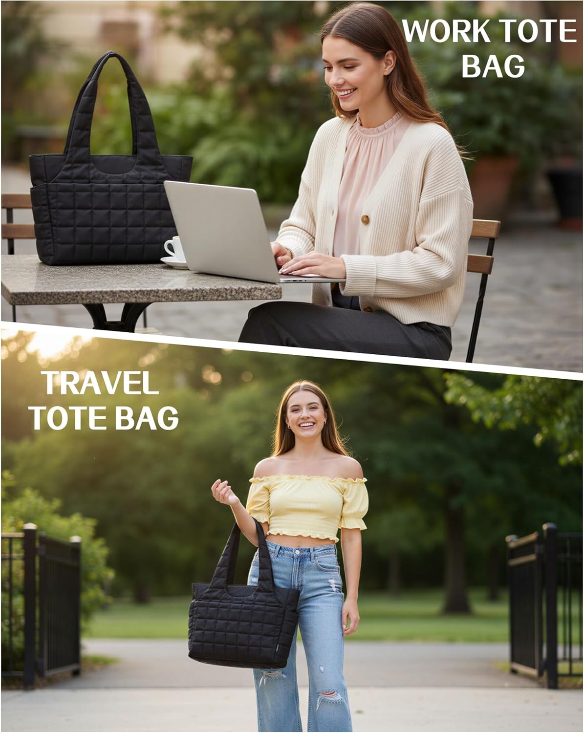 LOVEVOOK Tote Bag for Women, Stylish Quilted Puffer Tote Bag with Compartment, Lightweight Shoulder Bag for Travel Work Nurse