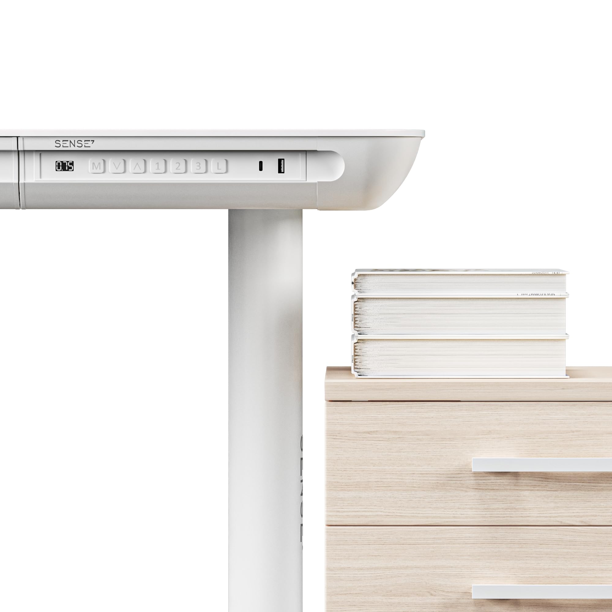 SENSE7 Nomo LED Gaming Schreibtisch, 120x60cm, Höhenverstellbar, USB-C, USB 3.0, Glas, Schublade, Haken, Modern, Weiß, Erwachsener, Home Office, Büro, Lernzimmer, Wohnzimmer