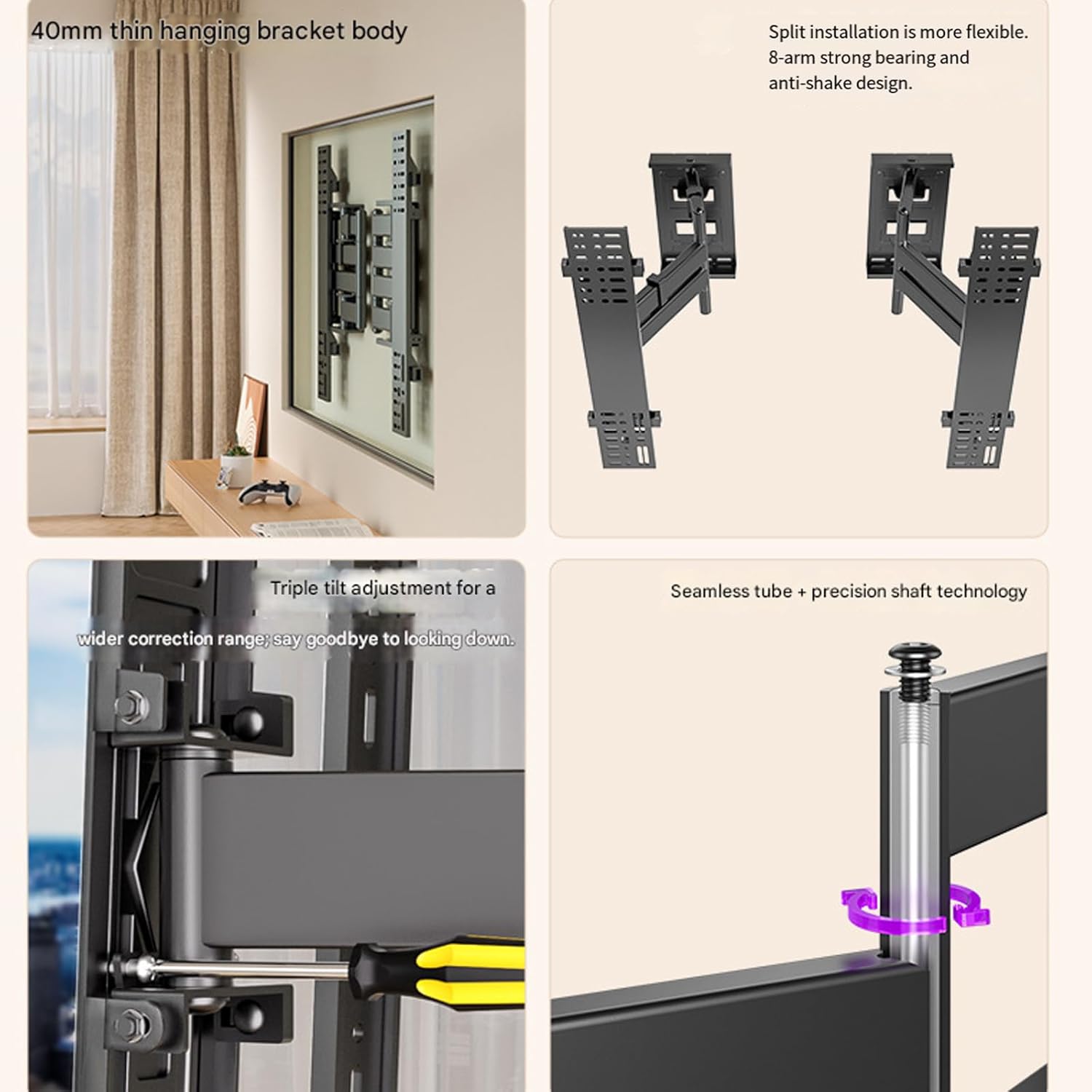Heavy Duty Full Motion Articulating TVs Wall Mount Brackets for 75 to 150inch Flat and Curved Screens with 150KG Capacit