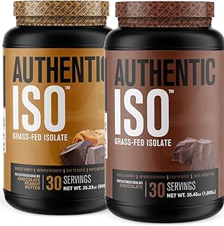 Jacked Factory Authentic ISO Grass Fed Whey Protein Isolate Powder - Low Carb, Non-GMO Muscle Building Protein w/No Fillers (Chocolate Peanut Butter, 30sv) & (Chocolate, 30sv)