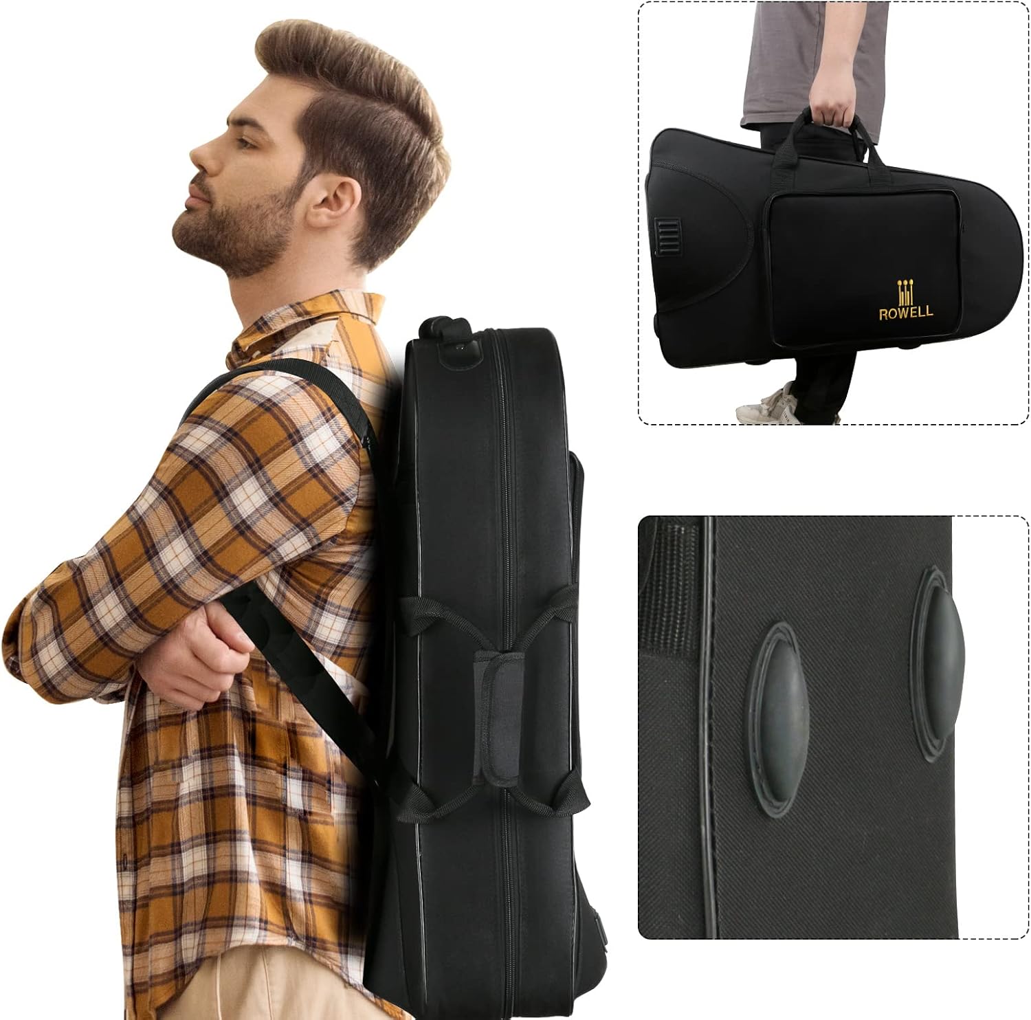 ROWELL Baritone Horn Bb Brass 3 Valves Lacquer Gold with Mouthpiece, Case and Gloves : Musical Instruments